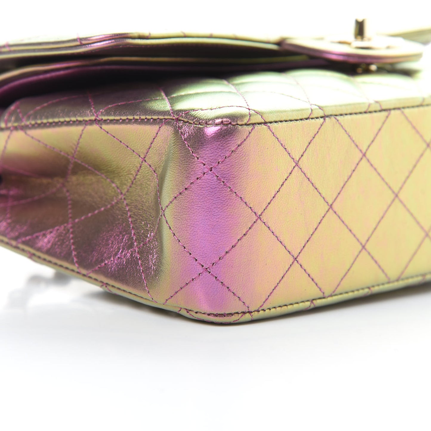 Iridescent Lambskin Quilted Medium Double Flap Purple