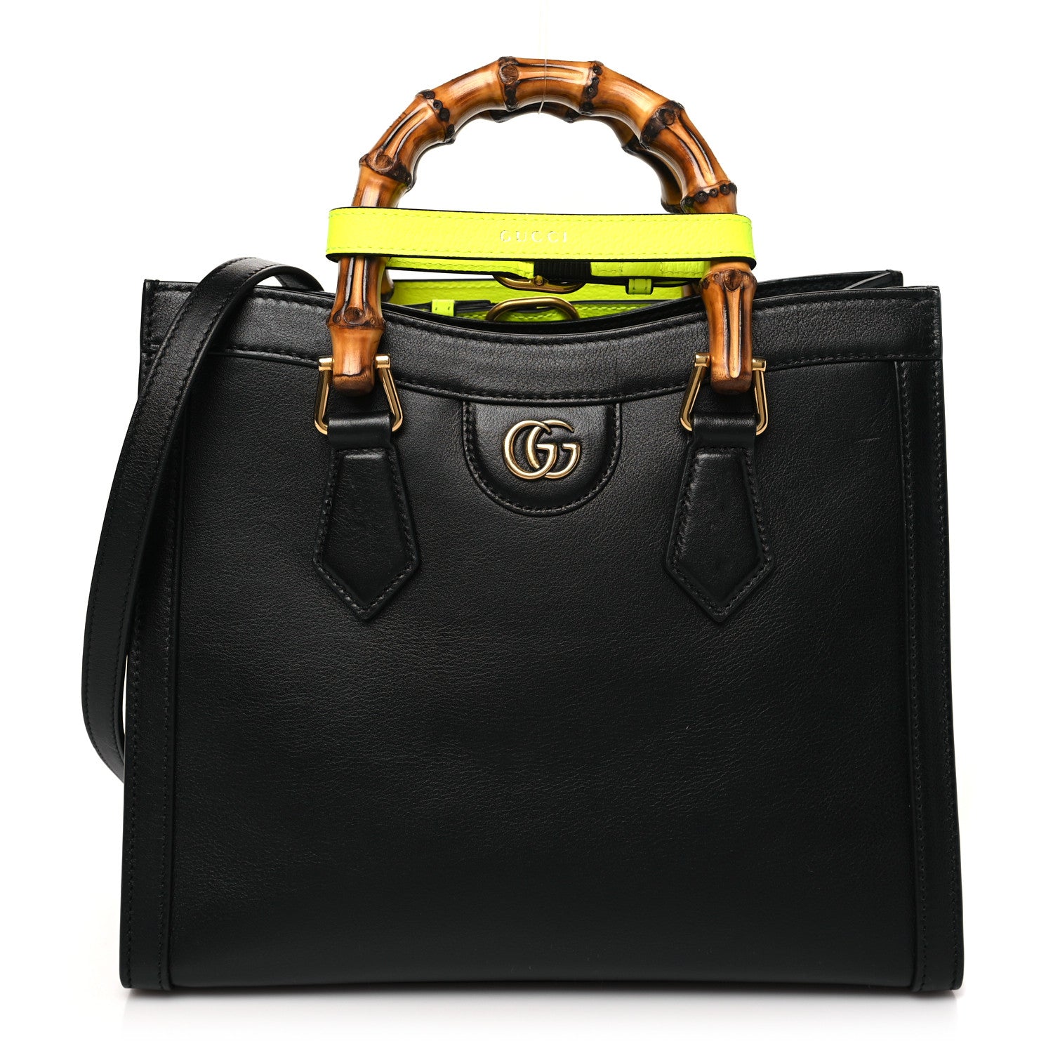 Gucci Calfskin Small Diana Tote Bag Black Yellow Fluo 1 of 10