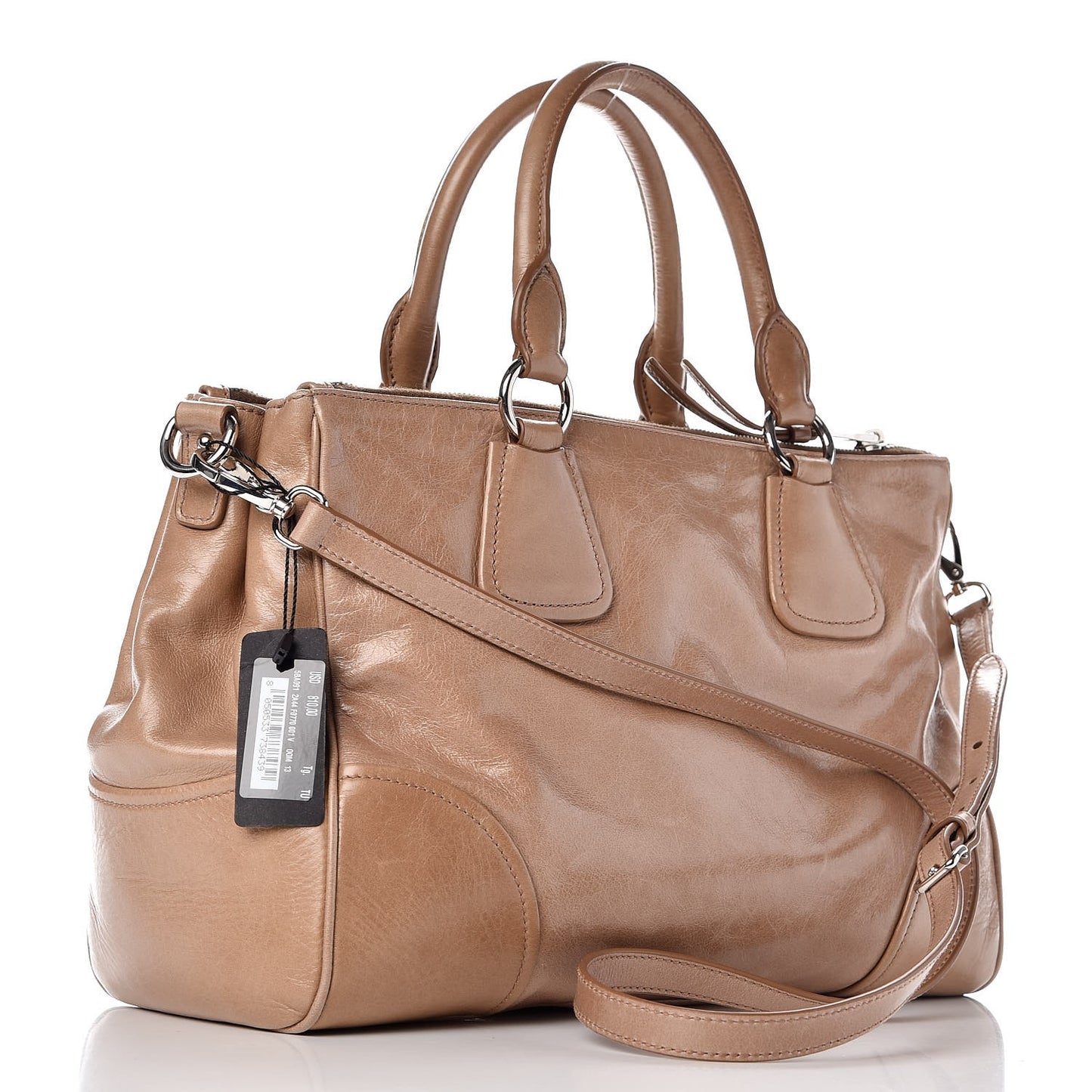 Vitello Shine Top Handle Satchel Cammeo