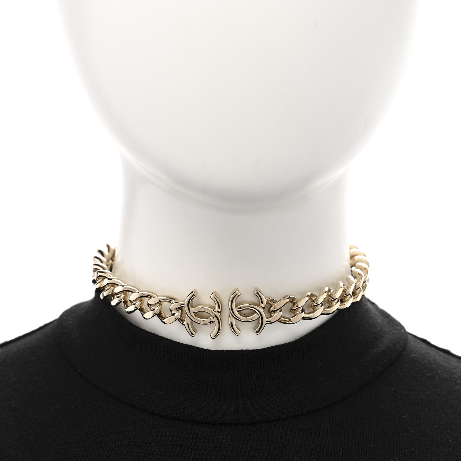Chanel Metal CC Chain Link Choker Necklace L Gold 2 of 6