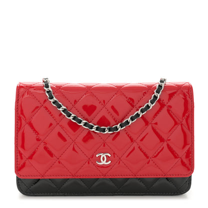 Chanel Patent Quilted Bi-Color Wallet On Chain WOC Red Black 1 of 12