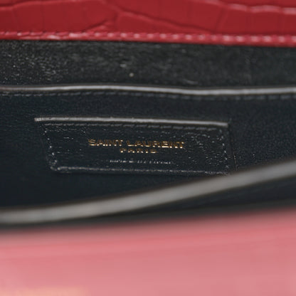 Saint Laurent Calfskin Crocodile Embossed Mini Classic Monogram Cassandra Top Handle Red 6 of 10