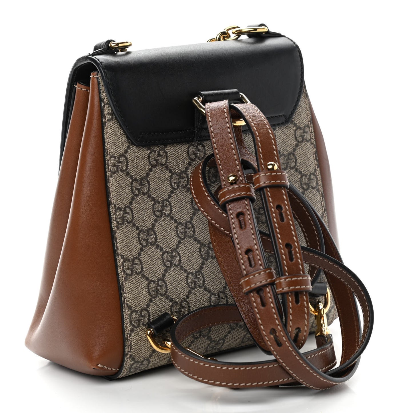 GG Supreme Monogram Calfskin Padlock Backpack Beige Cuir Black