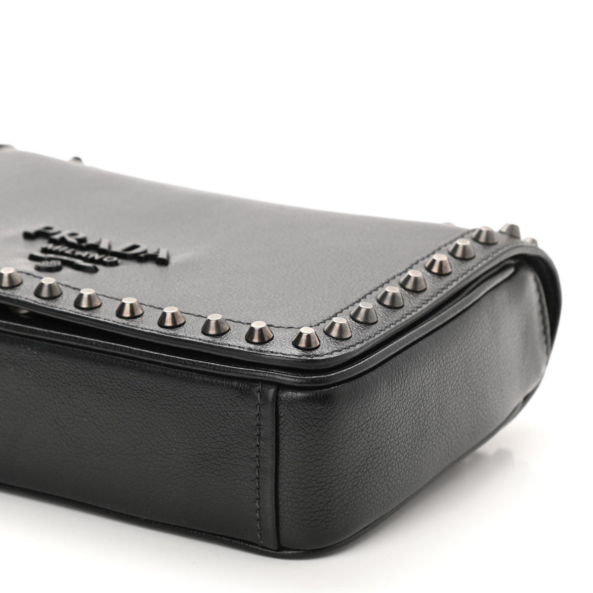 Glace Calfskin Studded Crossbody Black