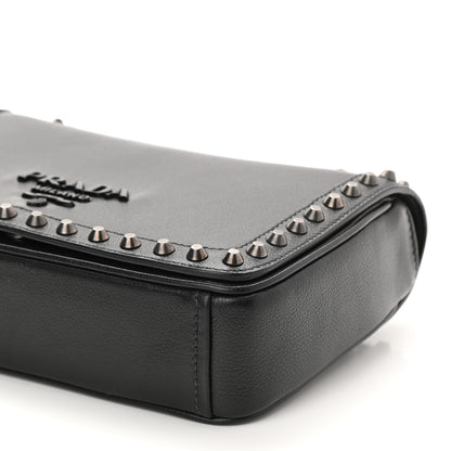 Prada Glace Calfskin Studded Crossbody Black 7 of 7