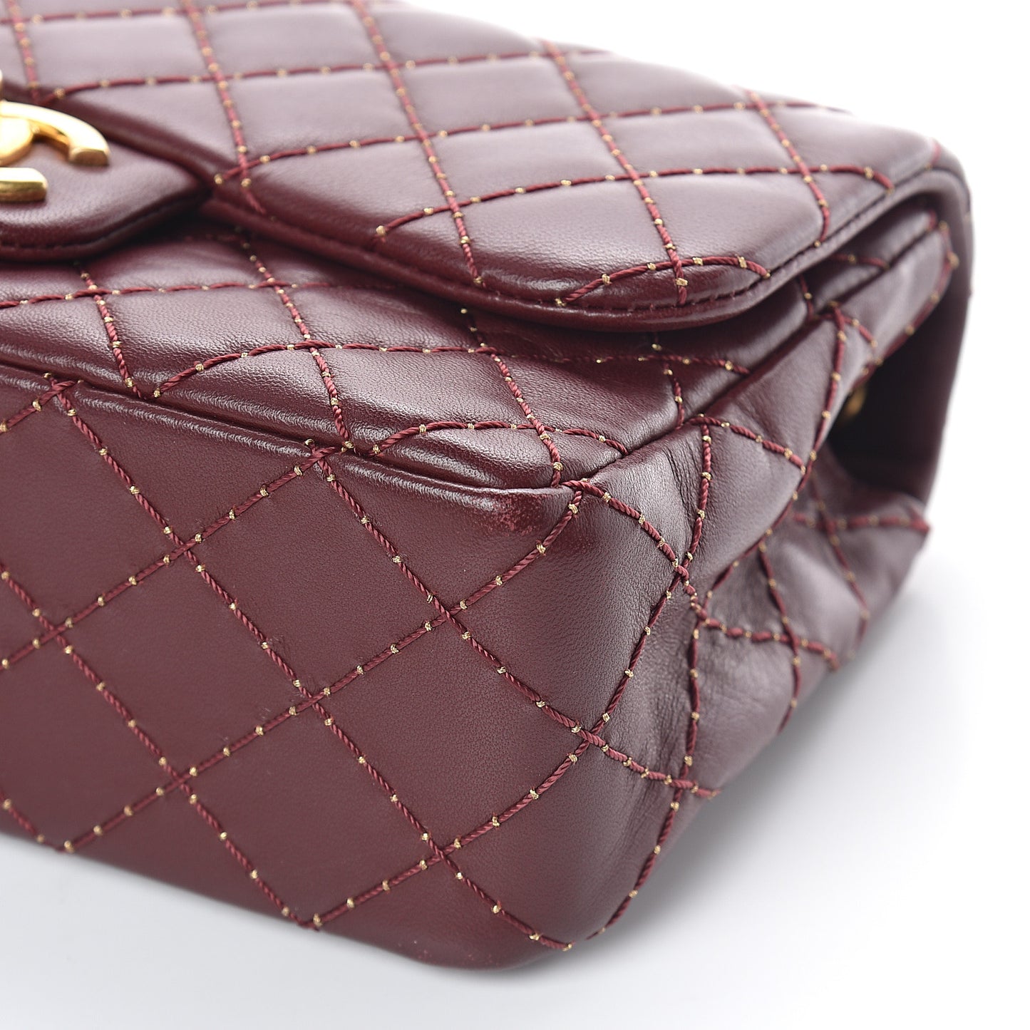 Lambskin Quilted Mini Studded Flap Burgundy