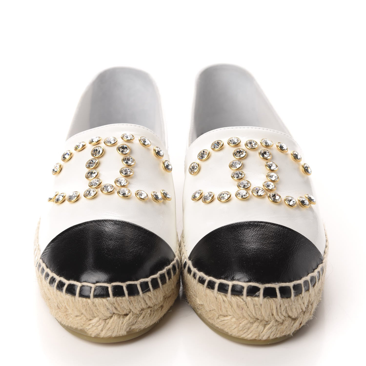 Chanel Patent Calfskin Crystal CC Espadrilles 36 White Black 2 of 12