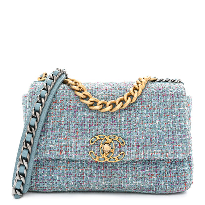 Chanel Tweed Quilted Medium Chanel 19 Flap Blue Multicolor 1 of 10