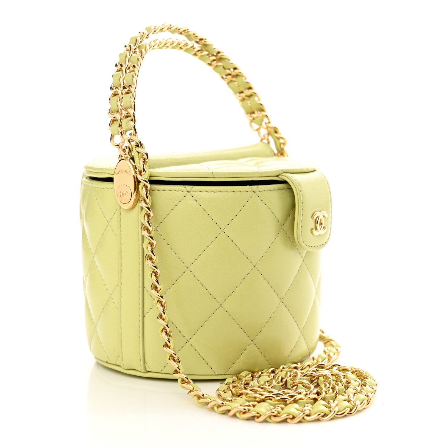 Chanel Shiny Lambskin Quilted Chain Top Handle Vanity With Chain Light Green 3 of 11