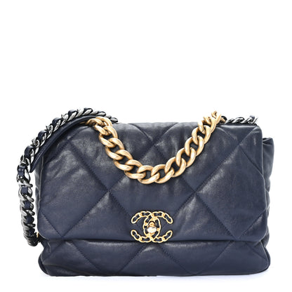 Chanel Goatskin Quilted Large Chanel 19 Flap Navy Blue 1 of 10