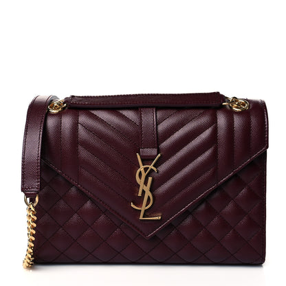 Saint Laurent Grain De Poudre Textured Mixed Matelasse Medium Triquilt Monogram Satchel Rouge Legion 1 of 8