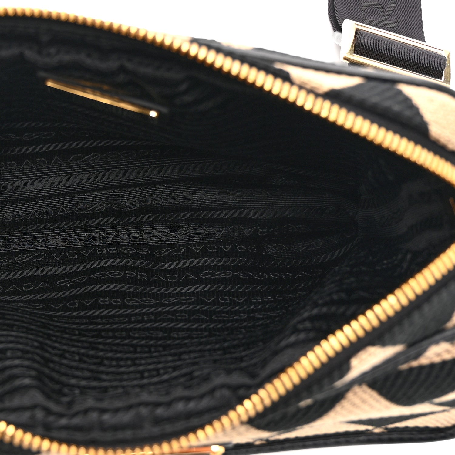 Prada Jacquard Saffiano Triangolo Symbole Embroidered Pocket Single Snap Buckle Messenger Flap Bag  Black Corda 5 of 10