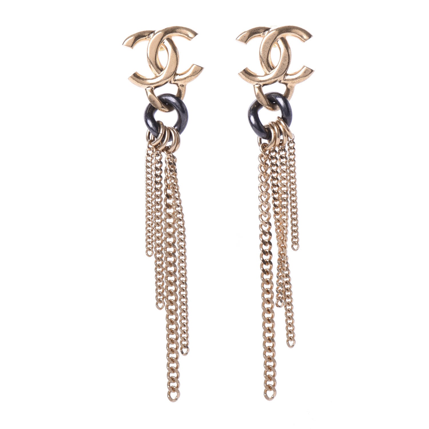 Chanel CC Chain Drop Earrings Gold Ruthenium 1 of 5