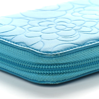 Chanel Lambskin Camellia Embossed Large Gusset Zip Around Wallet Blue 12 of 15