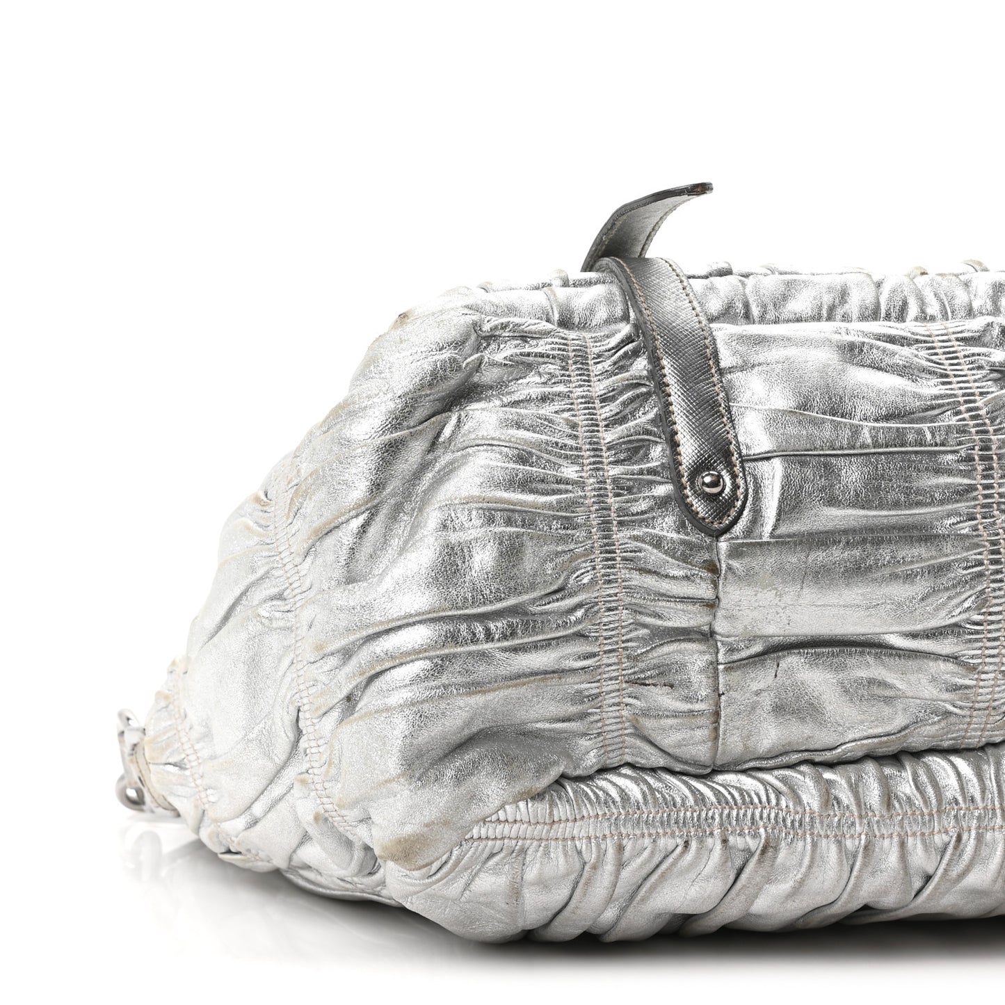 Metallic Nappa Gaufre Messenger Tote Argento