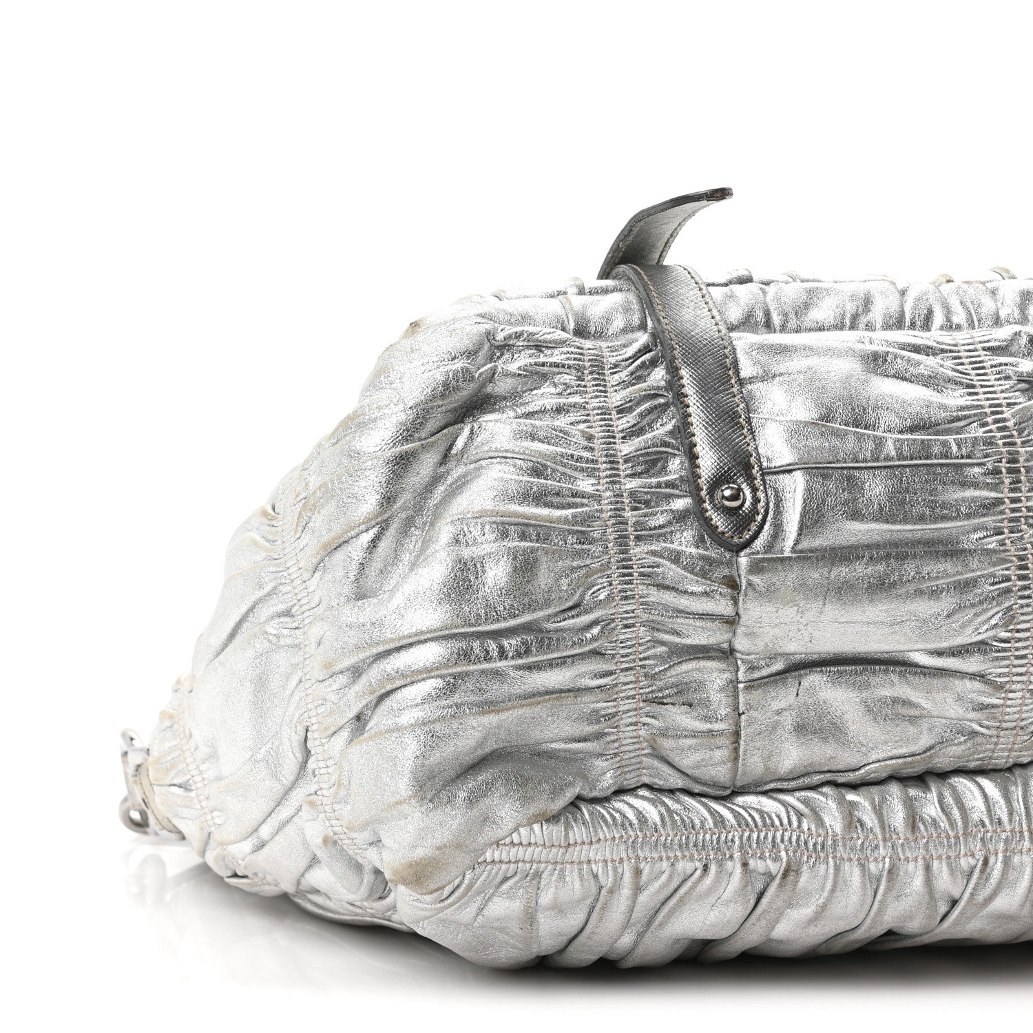 Prada Metallic Nappa Gaufre Messenger Tote Argento 8 of 9