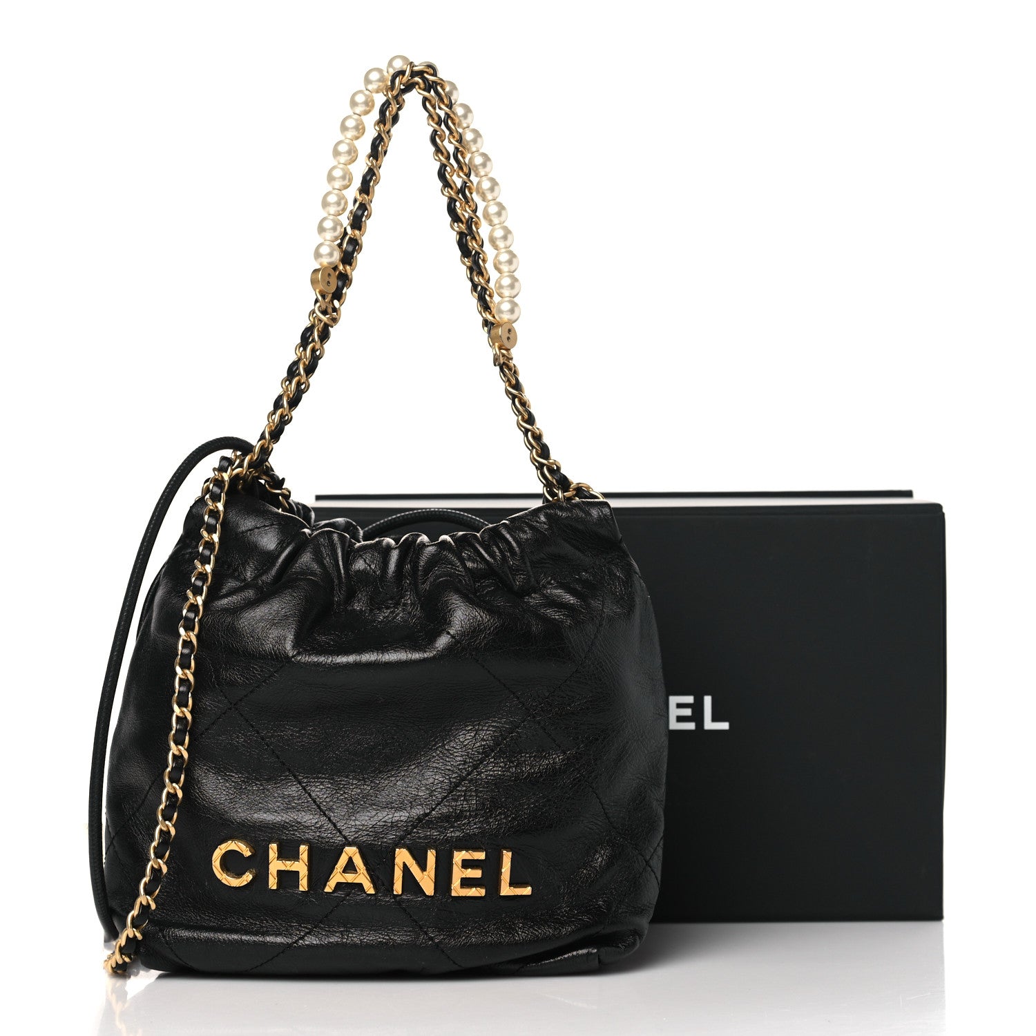Chanel Shiny Crumpled Calfskin Quilted Pearl Mini Chanel 22 Black 11 of 11