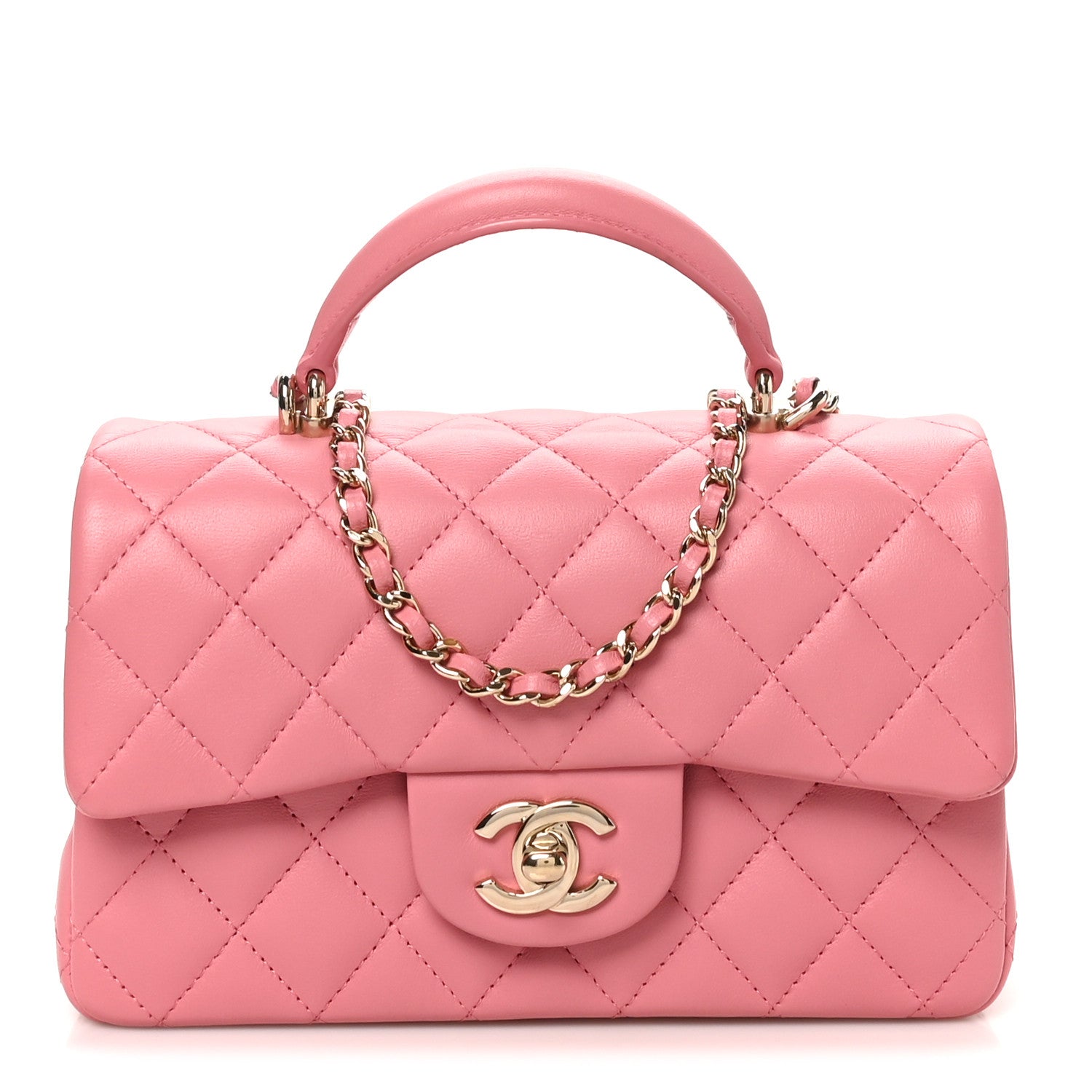 Chanel Lambskin Quilted Mini Top Handle Rectangular Flap Pink 1 of 11