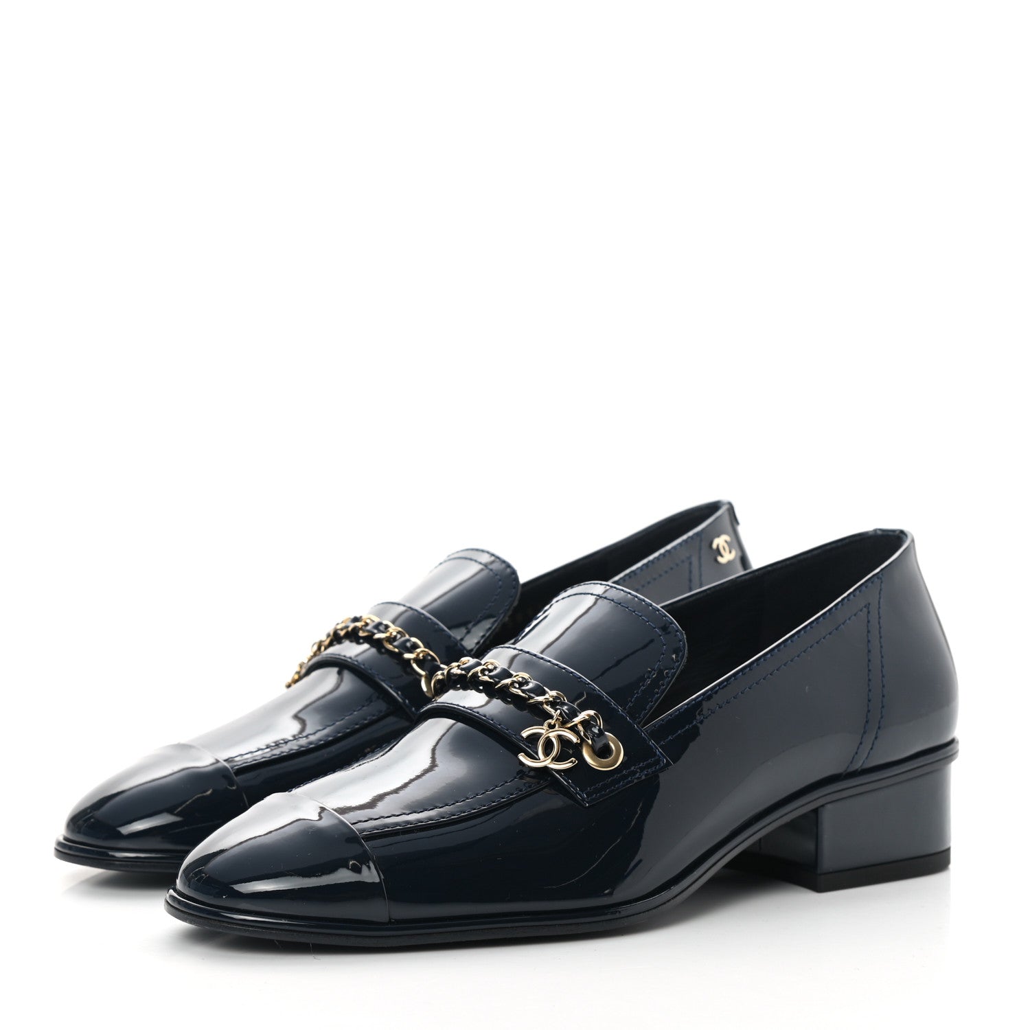 Chanel Patent Calfskin CC Chain Mocassin Loafers 38 Blue 3 of 9