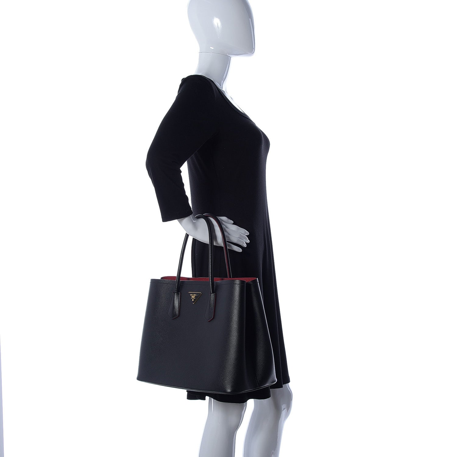 Prada Saffiano Cuir Medium Double Bag Black Fuoco 3 of 10