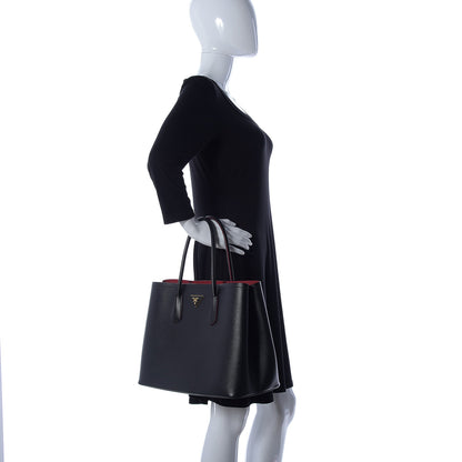 Prada Saffiano Cuir Medium Double Bag Black Fuoco 3 of 10