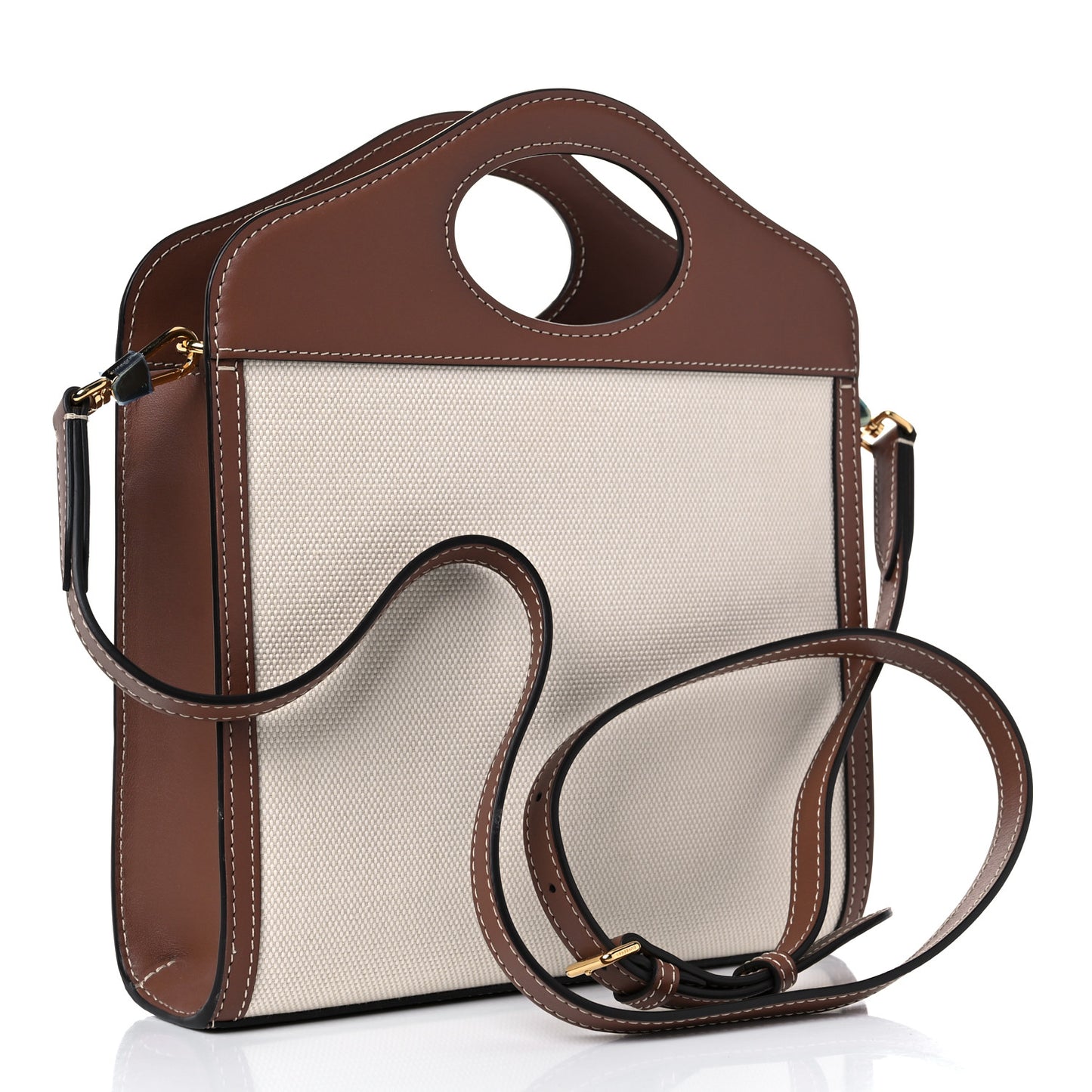 Canvas Smooth Calfskin Two Tone Mini Pocket Bag Natural Malt Brown