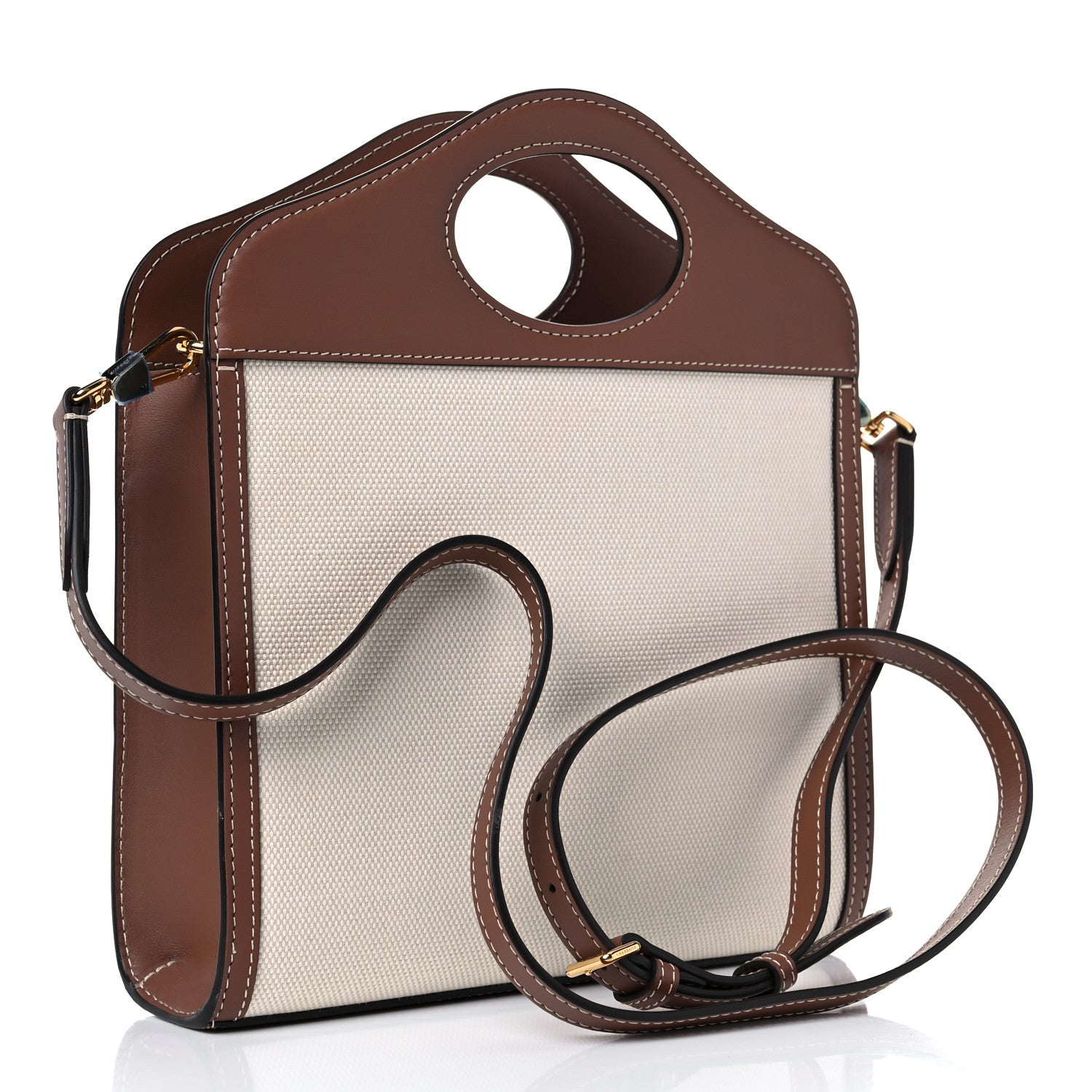 Burberry Canvas Smooth Calfskin Two Tone Mini Pocket Bag Natural Malt Brown 3 of 13
