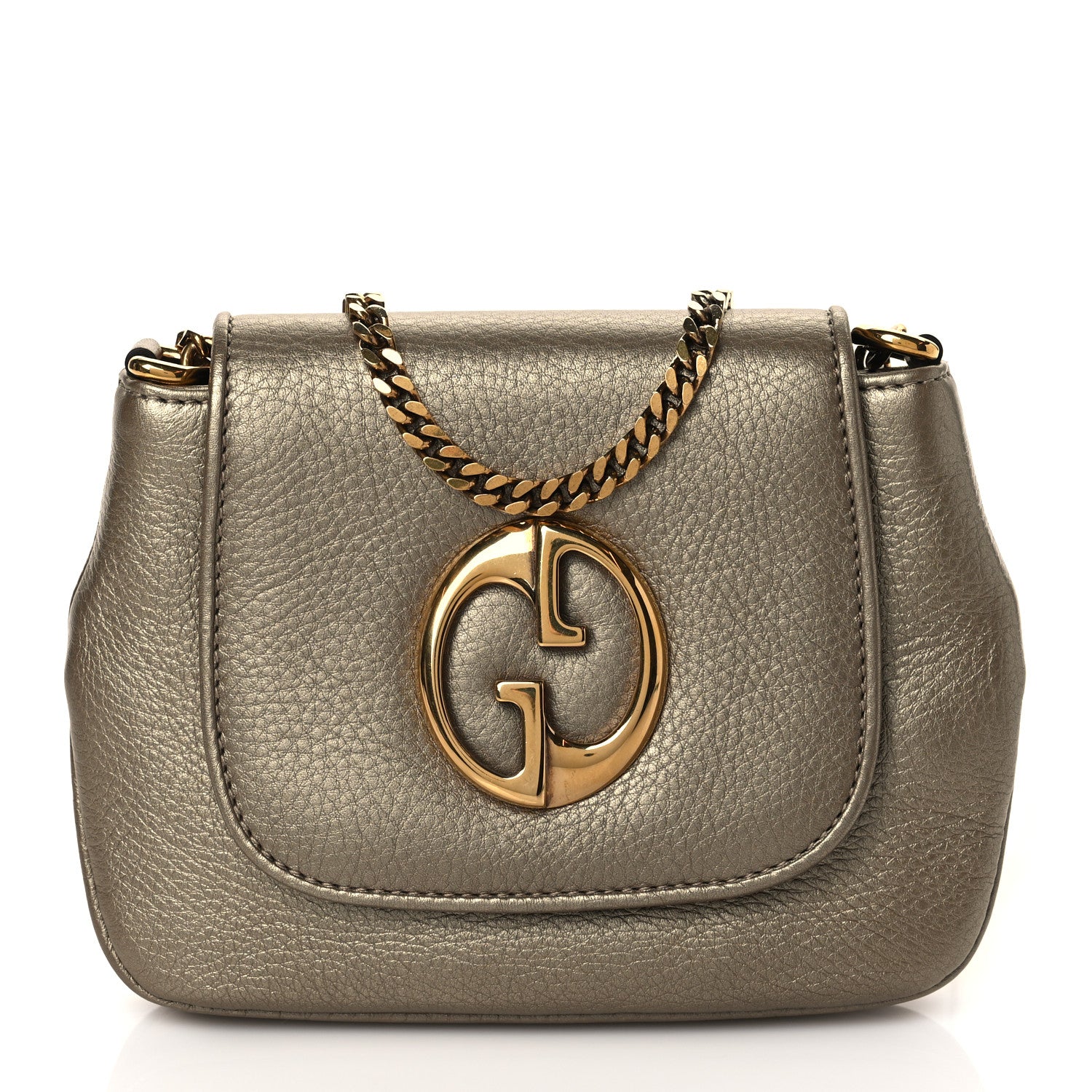 Gucci Pebbled Calfskin Small 1973 Chain Shoulder Bag Gold 1 of 9