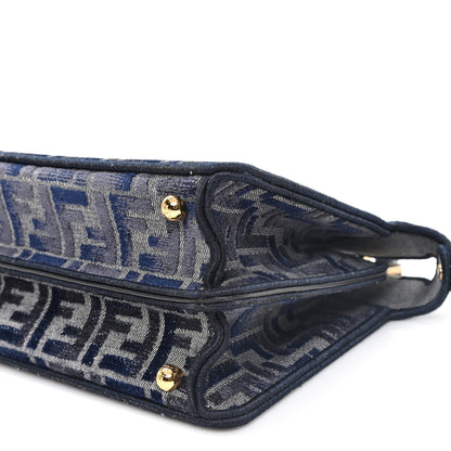 Fendi Chenille Vitello Seta FF Small Peekaboo I SEE U Satchel Grigio Blue Notte 11 of 12