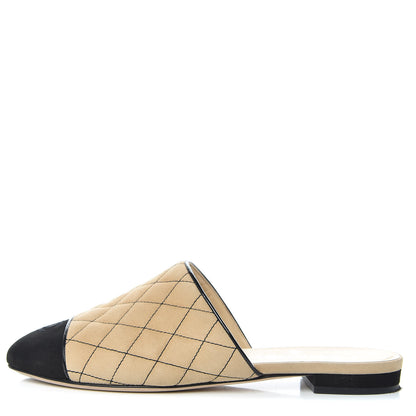 Chanel Kid Suede Quilted Mules 38 Beige Black 1 of 21
