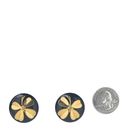 Chanel Resin CC Clover Clip On Earrings Black Gold 2 of 4