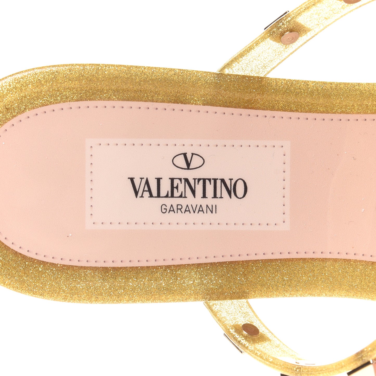 PVC Jelly Glitter Rockstud Caged Flat Thong Sandals 37 Oro