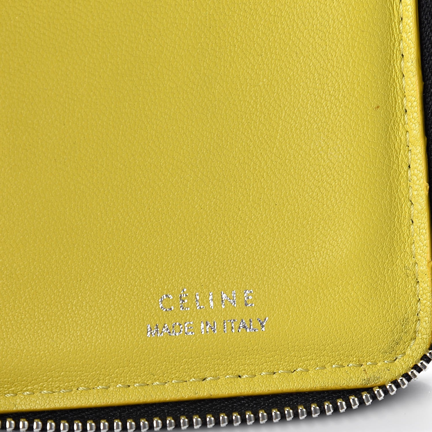 Celine Drummed Calfskin Zip Around Multifunction Wallet Black Citron 6 of 15