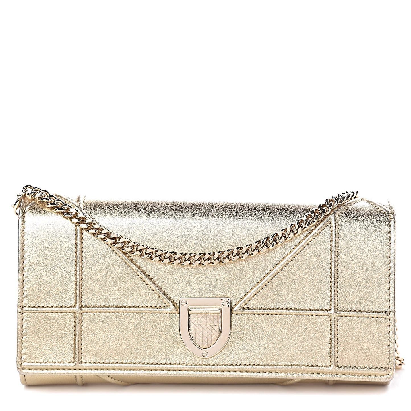 Metallic Calfskin Large Diorama Croisiere Chain Wallet Light Gold