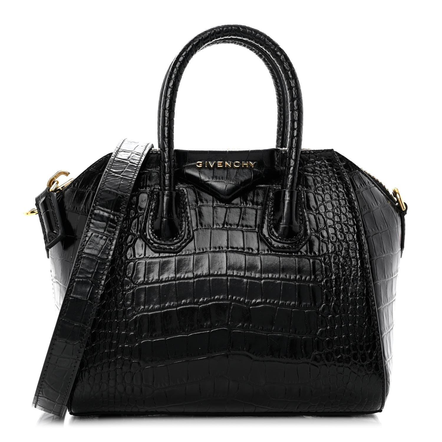 Givenchy Calfskin Crocodile Embossed Mini Antigona Black 1 of 10