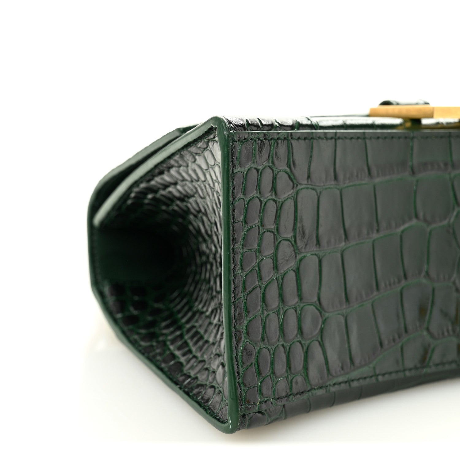 Balenciaga Shiny Calfskin Crocodile Embossed Small Hourglass Top Handle Bag Forest Green 8 of 9