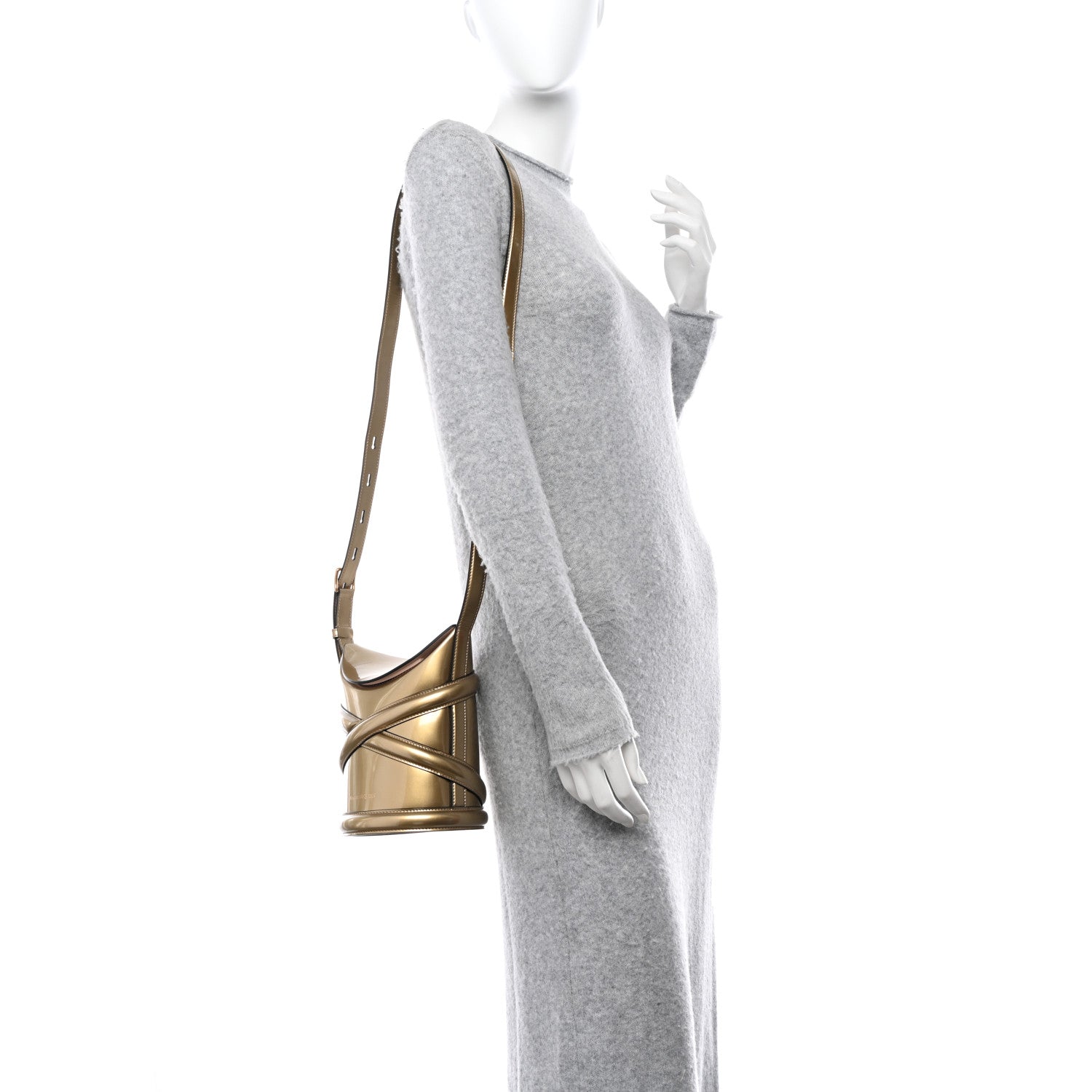 Alexander McQueen Metallic Calfskin The Curve Shoulder Bag Gold 2 of 10