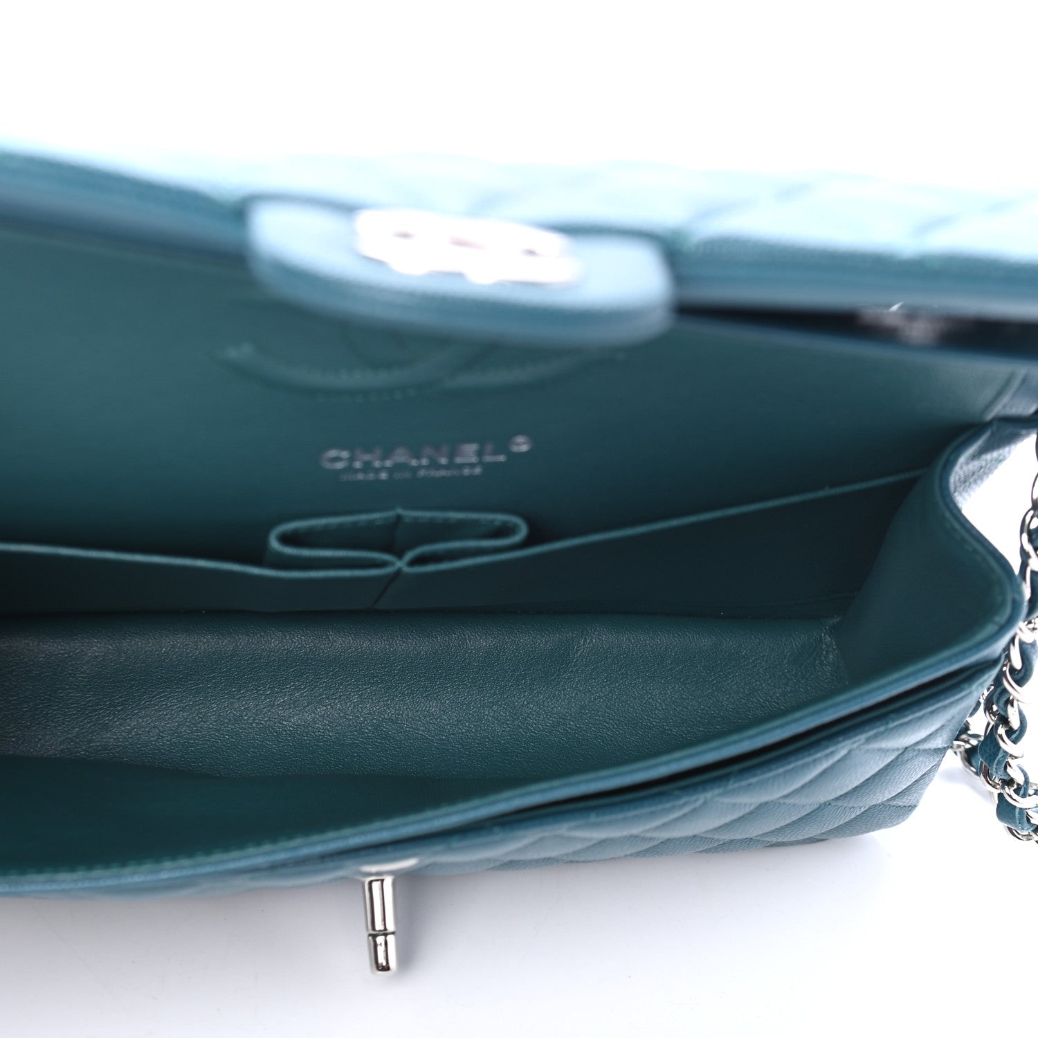Chanel Caviar Quilted Medium Double Flap Dark Turquoise 4 of 4