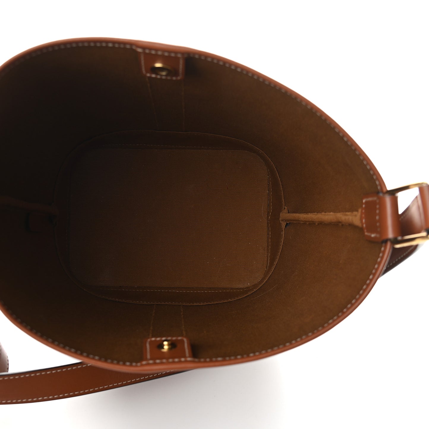 Triomphe Canvas Calfskin Small Bucket Bag Tan