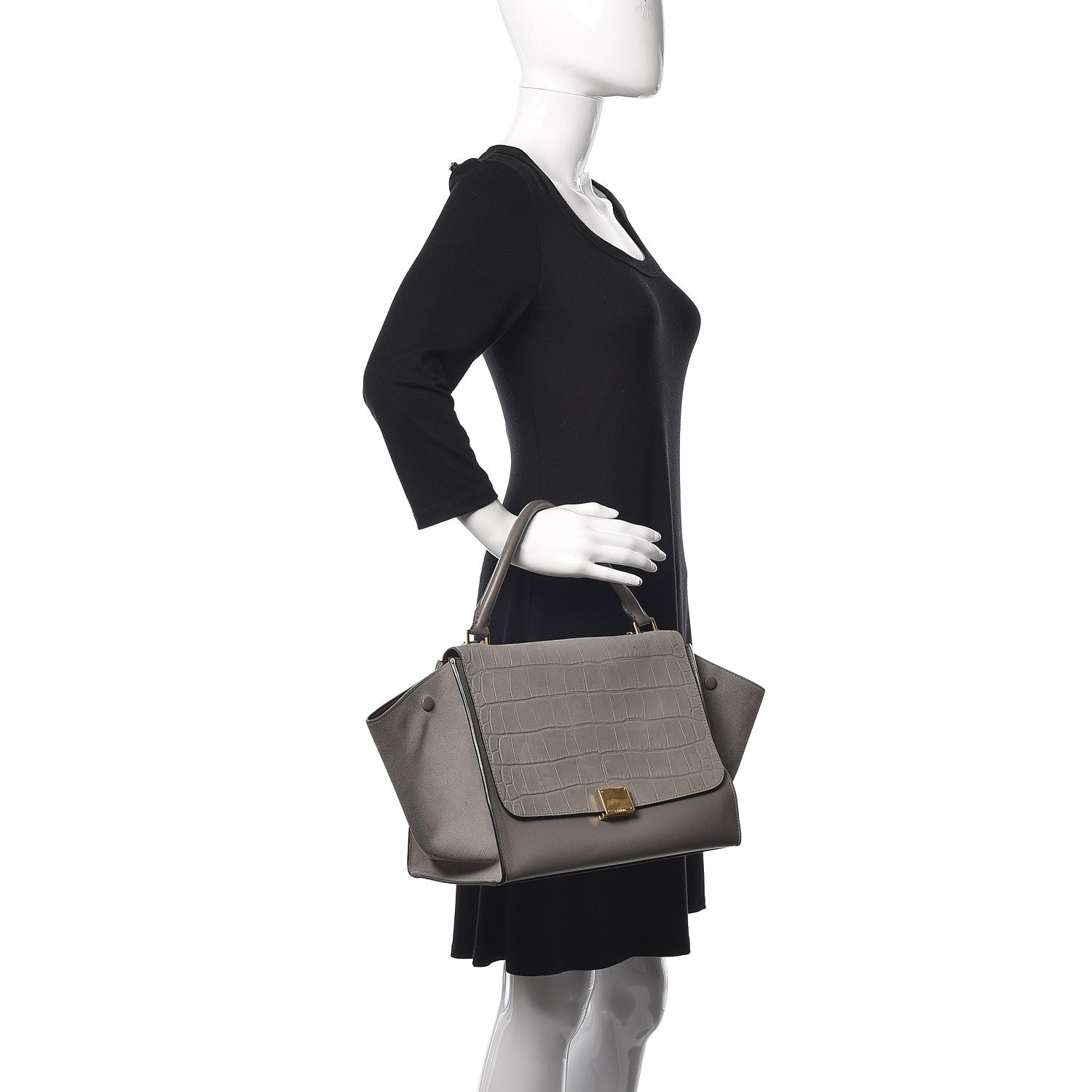 Celine Crocodile Embossed Nubuck Medium Trapeze Grey 2 of 13