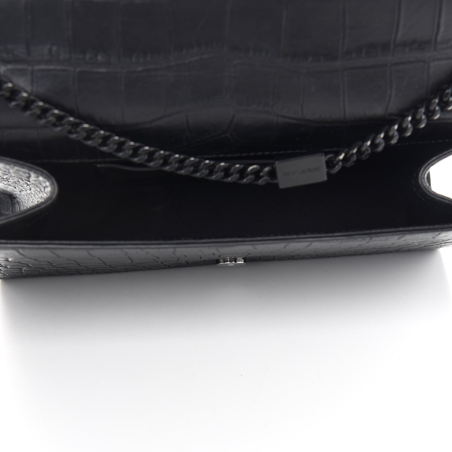 Saint Laurent Calfskin Crocodile Embossed Medium Classic Monogram Kate Satchel Black 4 of 8