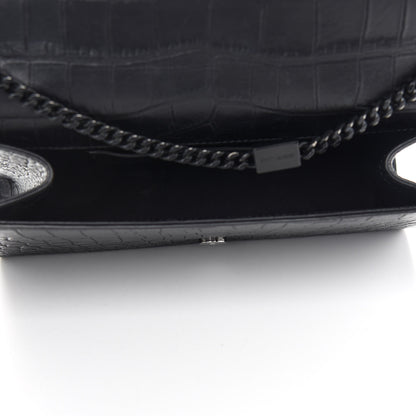 Saint Laurent Calfskin Crocodile Embossed Medium Classic Monogram Kate Satchel Black 4 of 8