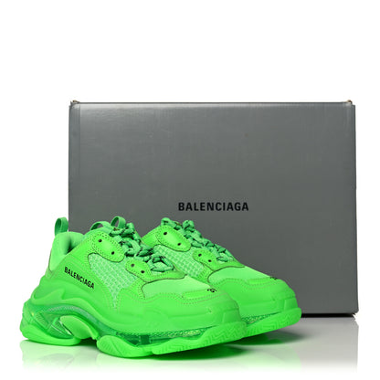 Balenciaga Fabric Mesh Clear Sole Womens Triple S Sneakers 37 Fluo Green 11 of 11