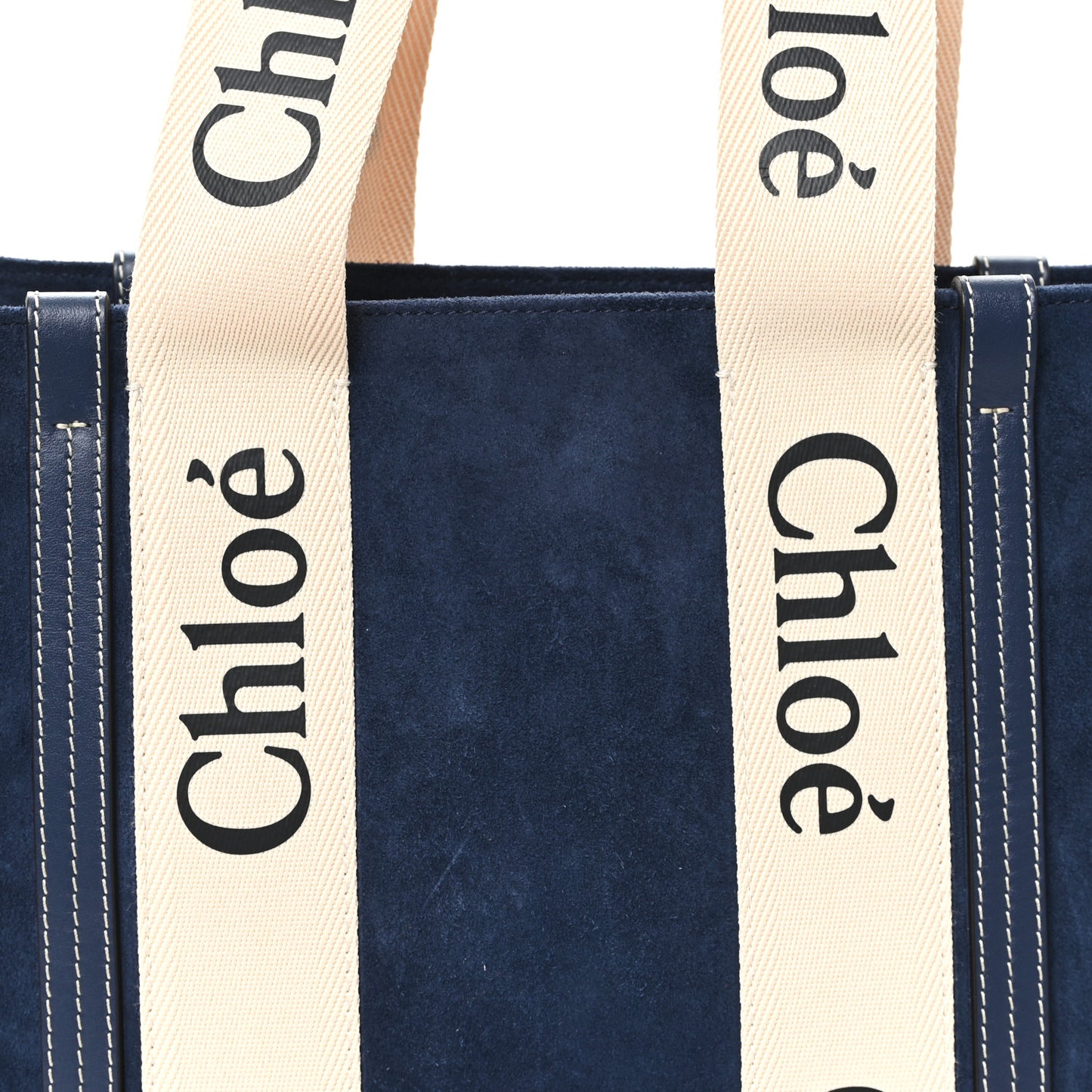 Suede Calfskin Medium Woody Ribbon Tote Navy