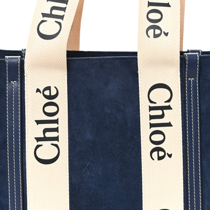 Chloe Suede Calfskin Medium Woody Ribbon Tote Navy 7 of 9