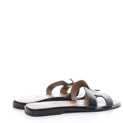 Hermes Box Calfskin Oran Sandals 37 Black 4 of 10