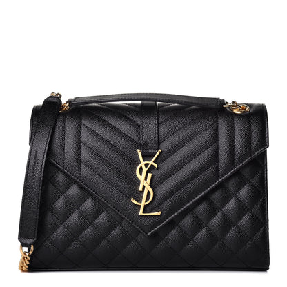 Saint Laurent Grain De Poudre Textured Mixed Matelasse Triquilt Medium Monogram Satchel Black 1 of 7