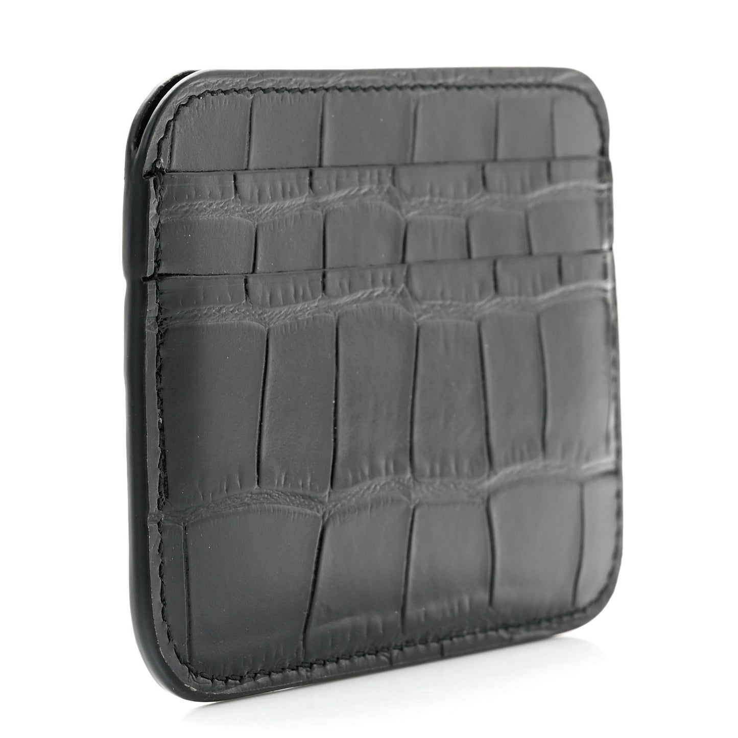Shiny Calfskin Logo Crocodile Embossed Cash Rounded Card Holder Black White