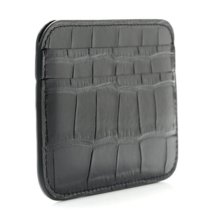 Balenciaga Shiny Calfskin Logo Crocodile Embossed Cash Rounded Card Holder Black White 3 of 9