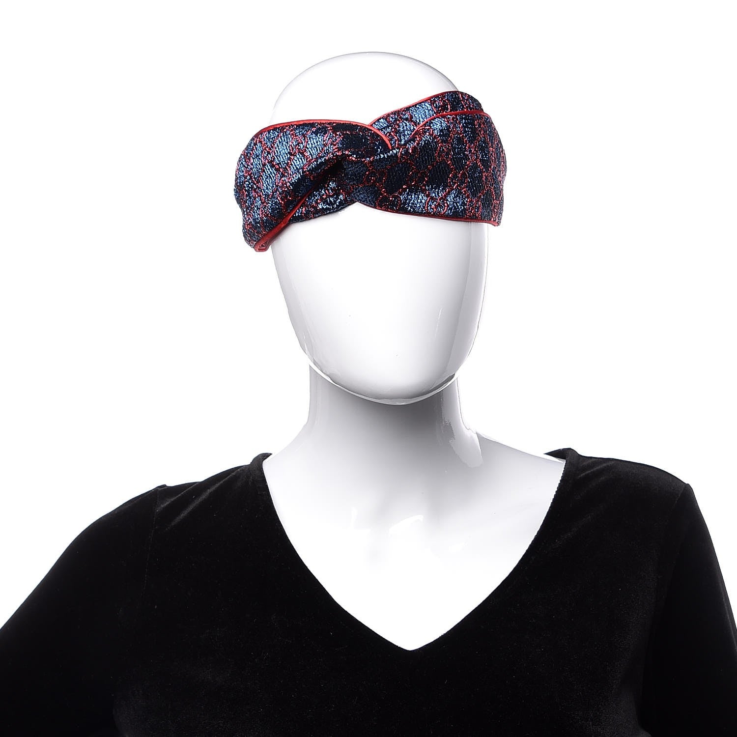 Gucci Metallic Lurex Silk GG Supreme Headband Blue Red 2 of 6